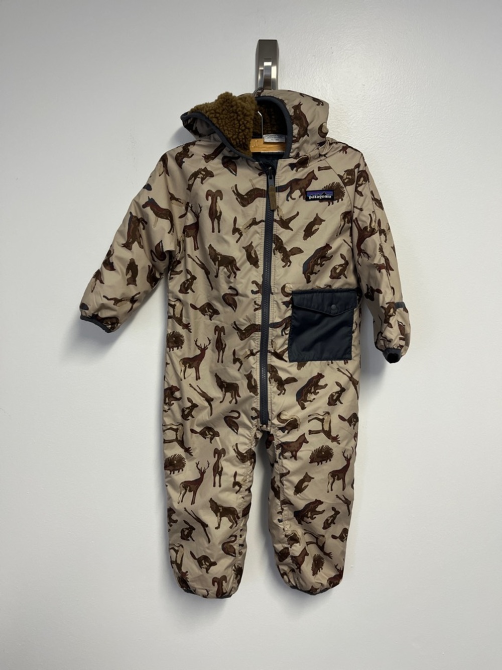 Patagonia Kids Reversible Animal-Print One-Piece Snowsuit - Tan & Brown 12-18 m